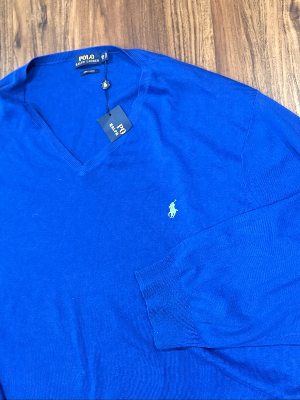Polo Ralph Lauren Sweater Men's 6XB Big Blue Pima Cotton V Neck Knit Pullover